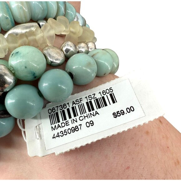 J. Jill Multi Beaded Stretch Bracelet Set Aqua Silver Tone Stackable Beachy Boho - Picture 7 of 13